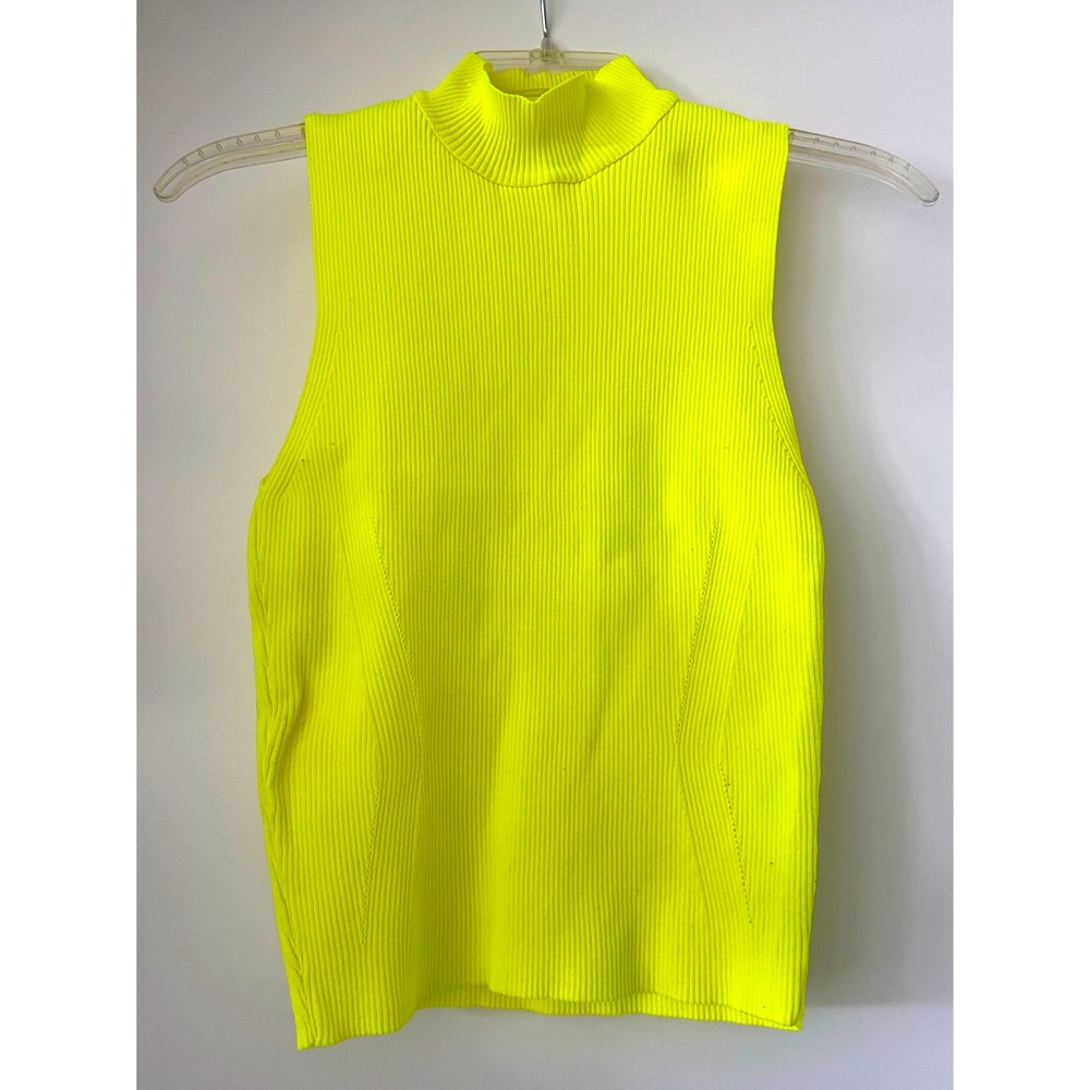 Neon yellow/green sleeveless mock neck